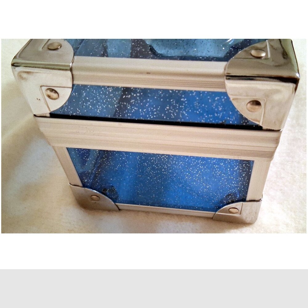 Storage Box, Blue Glitter Design, 7" x 4.5" x 4.5", Vintage Caboodles - Picture 2 of 10